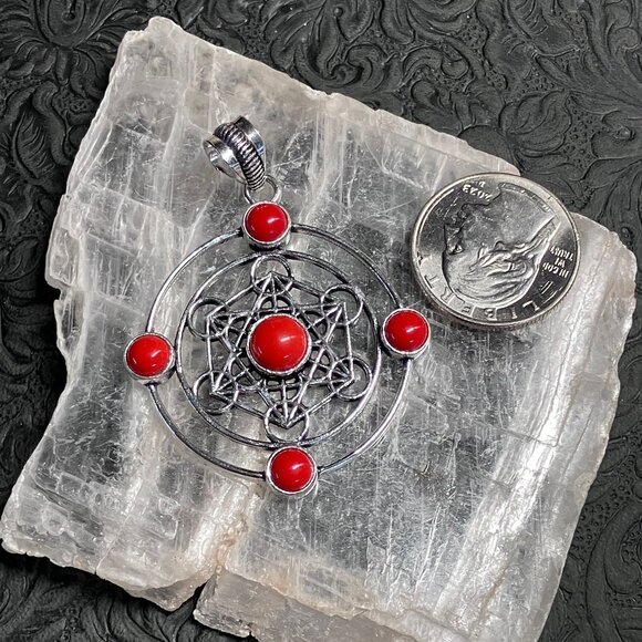 Red Metratrons Cube Sacred Geometry Pendant Stone Crystal Jewelry - Picture 5 of 6